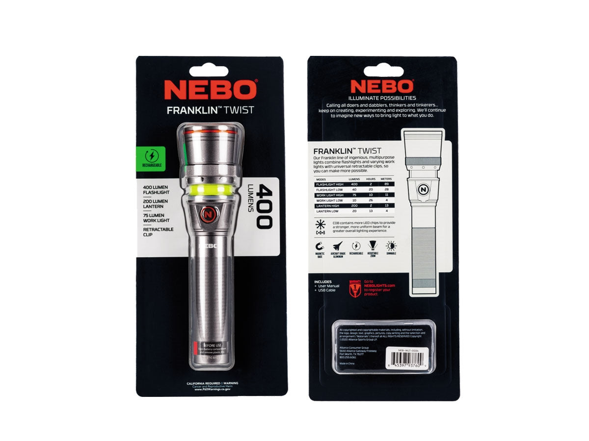 NEBO FRANKLIN TWIST - alluminio aerospaziale e pannello COB laterale IPX4