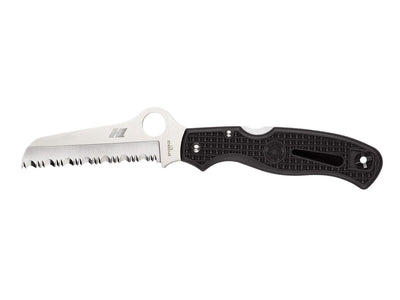 Spyderco Atlantic Salt C89SBK lama Sheepfoot H-1 seghettata nera, punta arrotondata, manico FRN nero