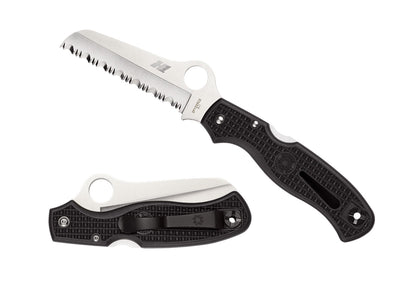 Spyderco Atlantic Salt C89SBK dettaglio profilo Sheepfoot nera seghettata e manico FRN nero