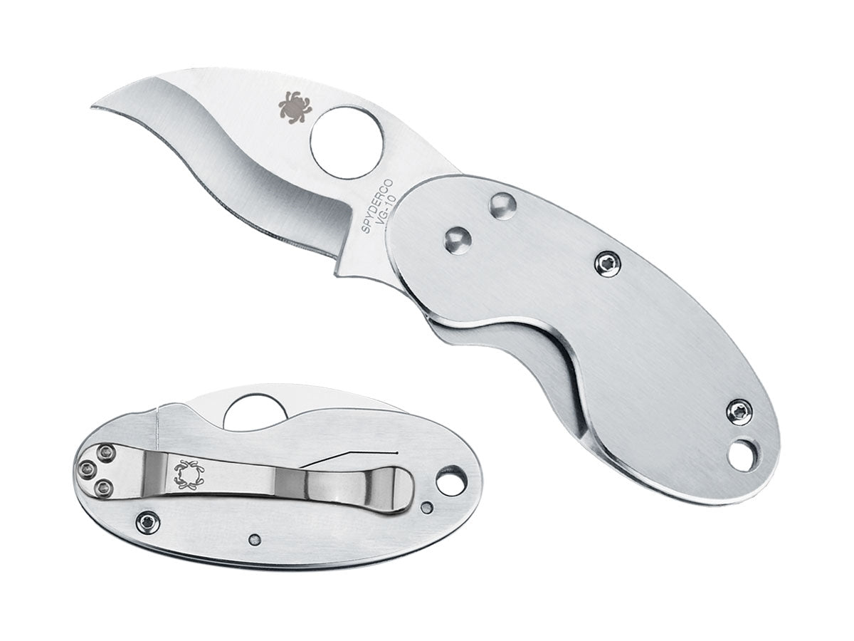 Spyderco Cricket C29P dettaglio profilo lama a S rovesciata e manico acciaio rotondo