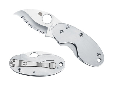 Spyderco Cricket C29S dettaglio lama S rovesciata seghettata e manico acciaio