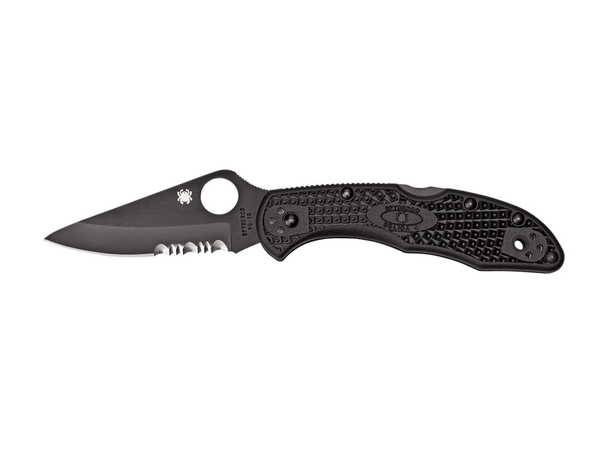 Spyderco Delica 4 C11PSBBK lama combo nera VG-10 7,3 cm, manico FRN nero