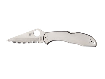 Spyderco Delica 4 C11S lama VG-10 seghettata 7,5 cm, manico acciaio, Back Lock Made in Japan