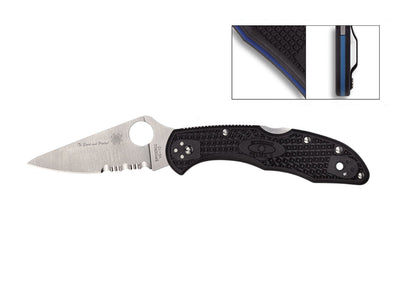 Spyderco Delica 4 Thin Blue Line C11FPSBKBL, lama VG-10 piatta, liner blu, tributo forze dell'ordine