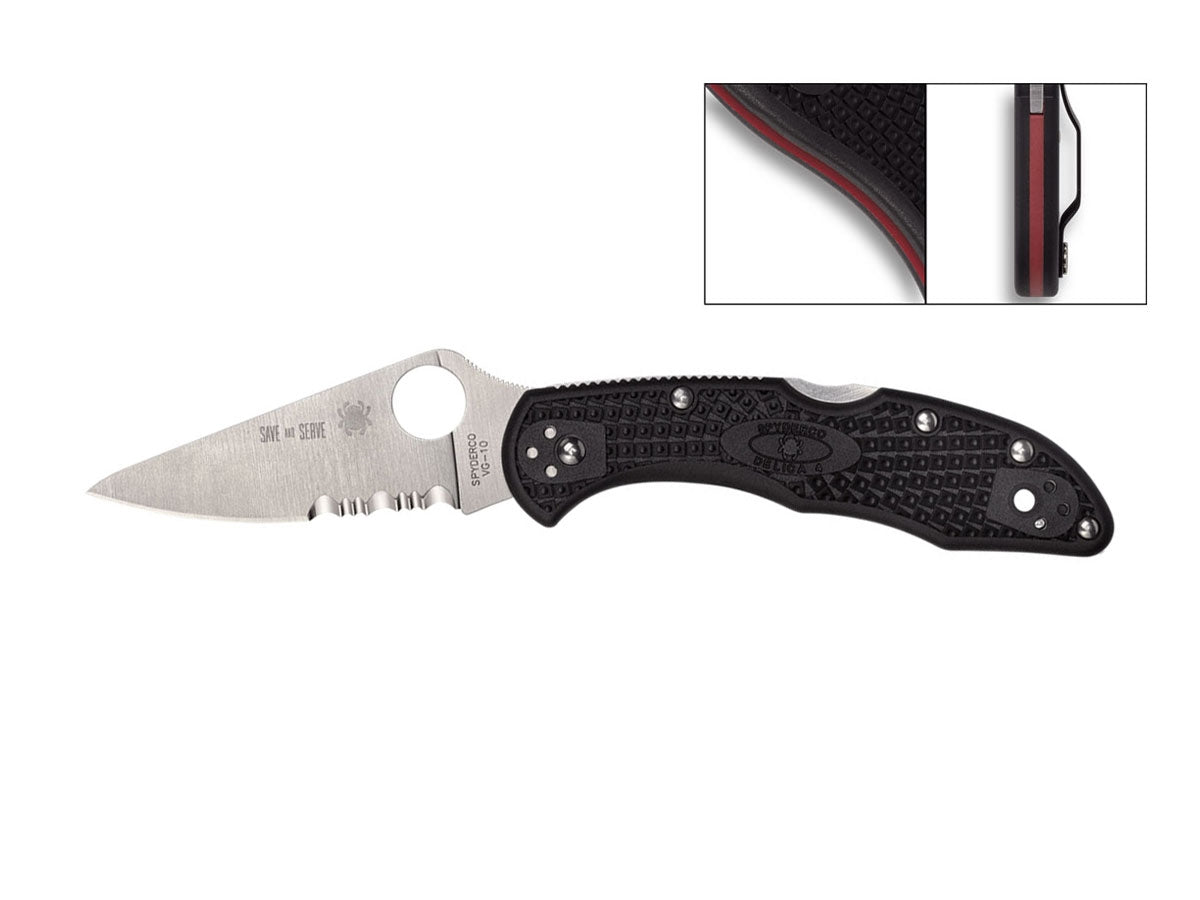 Spyderco Delica 4 Thin Red Line C11FPSBKRD, lama VG-10 piatta, liner rossi, tributo vigili del fuoco