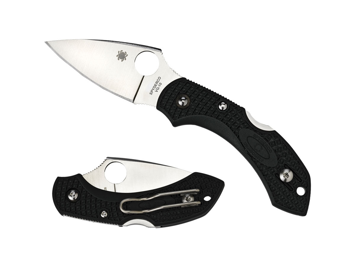 Spyderco Dragonfly 2 C28PBK2 dettaglio lama VG-10 e manico FRN nero Made in Japan