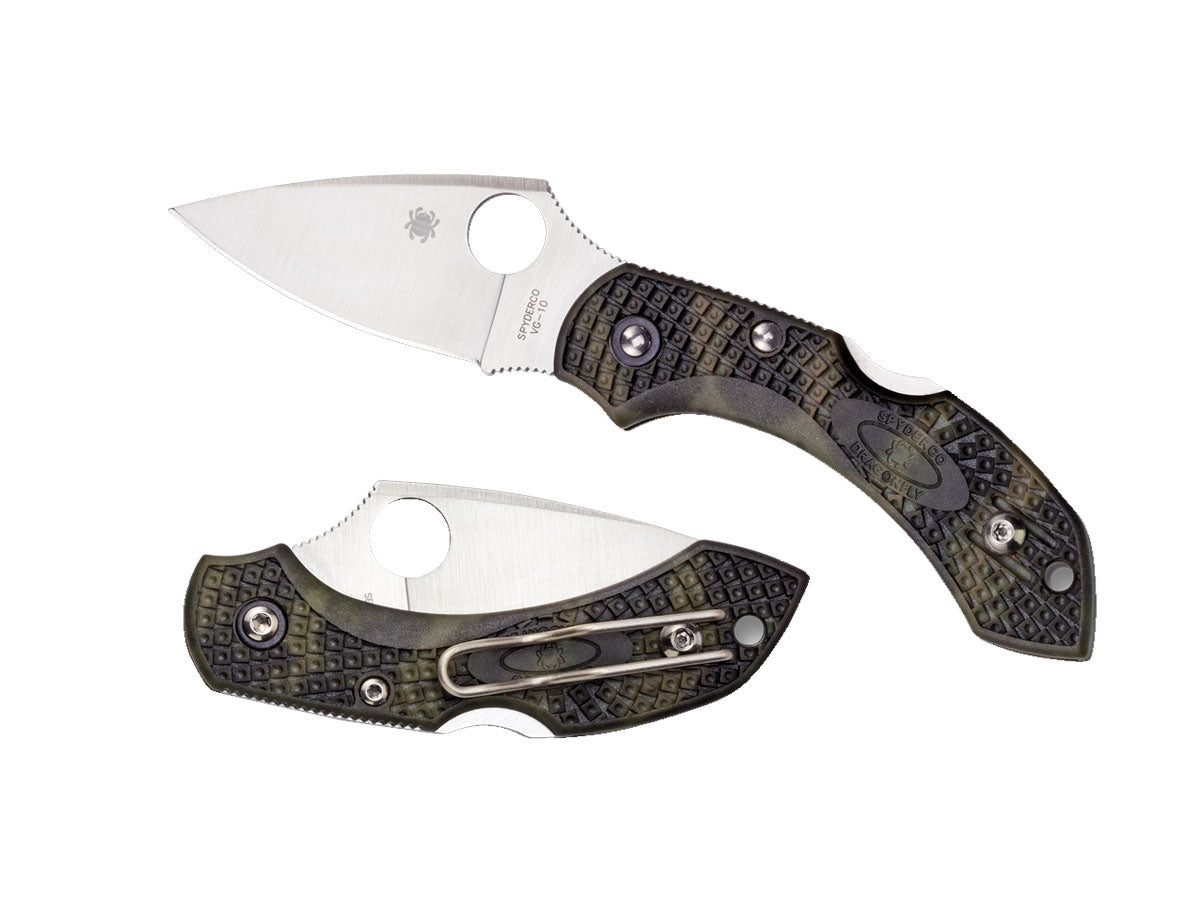 Spyderco Dragonfly 2 C28ZFPGR2 dettaglio lama VG-10 piatta e FRN verde