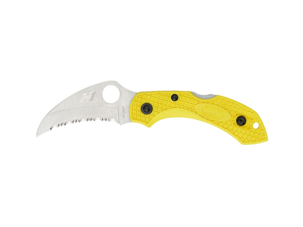 Spyderco Dragonfly 2 Salt C28SYL2HB lama Hawkbill H-1 seghettata, FRN giallo alta visibilità