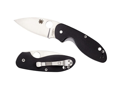 Spyderco Efficient C216GP dettaglio lama 8Cr13 flat grind e manico G-10 finitura satinata o nera