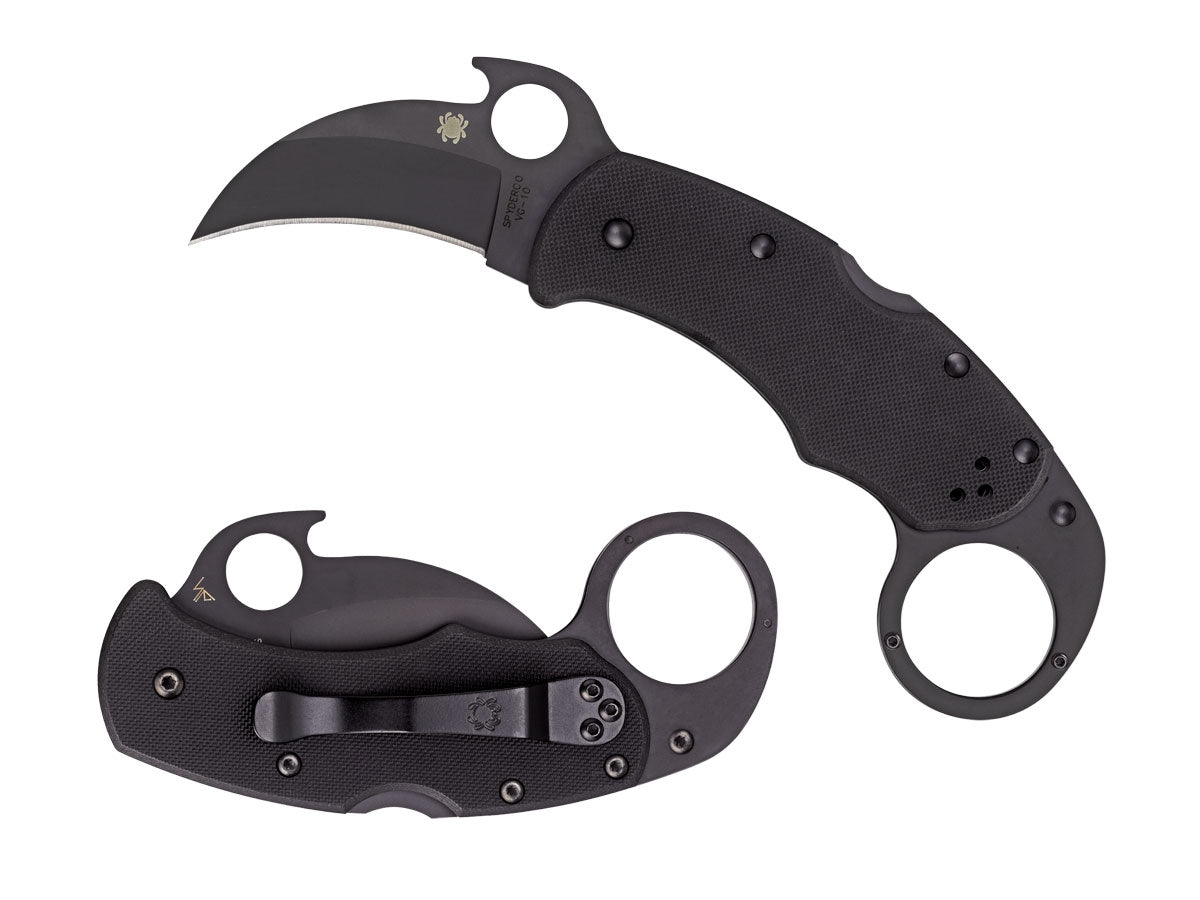 Spyderco Karahawk C170GBBKP vista laterale, lama hawkbill VG-10 con rivestimento scuro