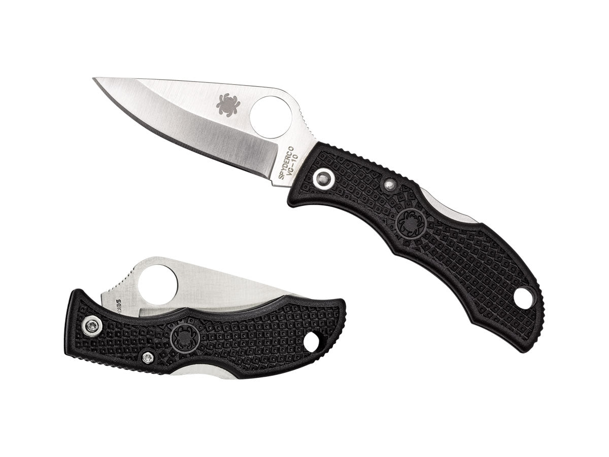 Spyderco Ladybug 3 LBKP3 dettaglio lama VG-10 piatta e manico FRN nero portachiavi