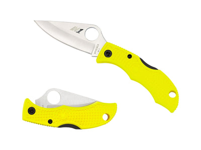 Spyderco Ladybug 3 Salt LYLP3 dettaglio lama H-1 piatta e manico FRN giallo marino portachiavi