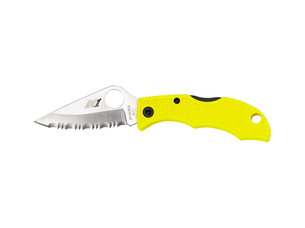 Spyderco Ladybug 3 Salt LYLS3 lama H-1 hollow ground SpyderEdge, manico FRN giallo marino, foro cordino