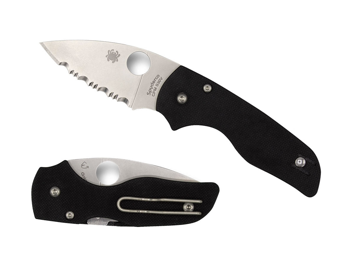 Spyderco Lil' Native C230GS dettaglio lama CPM S30V seghettata e Compression Lock G-10
