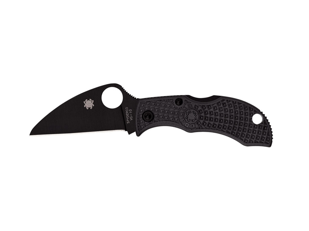 Spyderco Manbug MBKWPBK lama Wharncliffe VG-10 rivestita nera, filo dritto, FRN nero