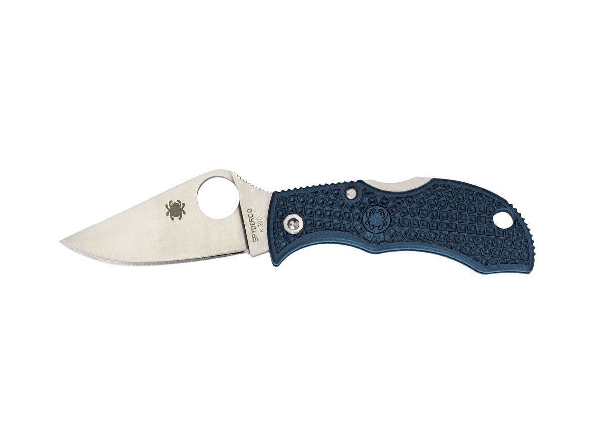 Spyderco Manbug MFPK390 lama K390 MICROCLEAN Böhler-Uddeholm, manico FRN blu, Back Lock