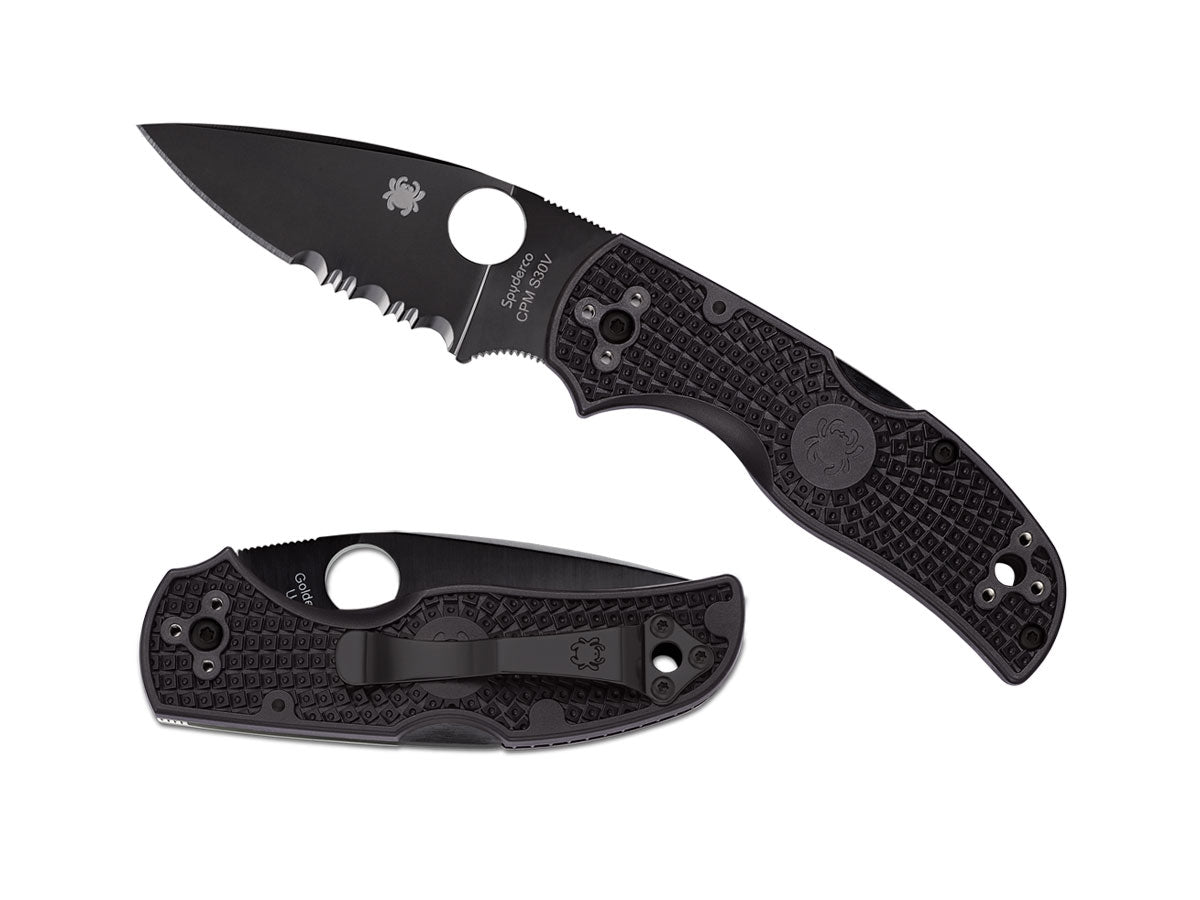Spyderco Native 5 C41PSBBK5 dettaglio lama SpyderEdge nera e manico FRN nero Lightweight