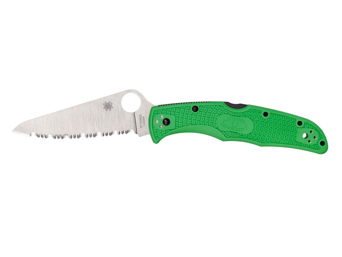 Spyderco Pacific Salt 2 C91FSGR2 lama LC200N seghettata SpyderEdge, manico FRN verde, hardware nero