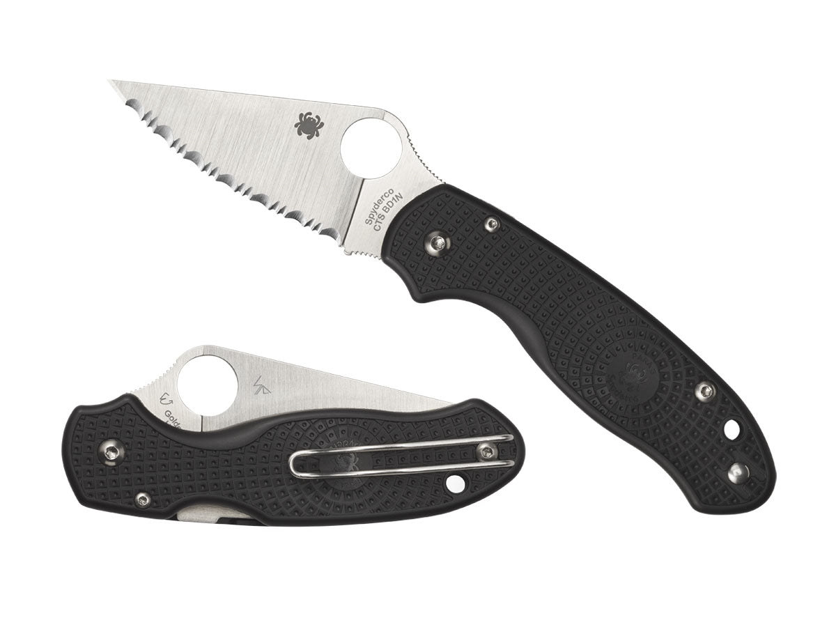 Spyderco Para 3 C223SBK dettaglio lama CTS BD1N seghettata e FRN nero
