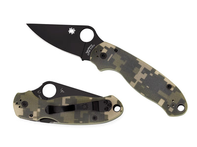 Spyderco Para 3 C223GPCMOBK dettaglio lama DLC nera e G-10 mimetico digitale