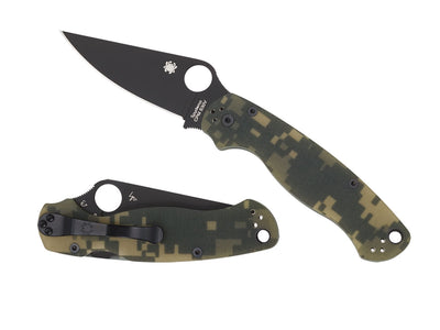 Spyderco Para Military 2 C81GPCMOBK2 dettaglio lama DLC nera e manico G-10 mimetico