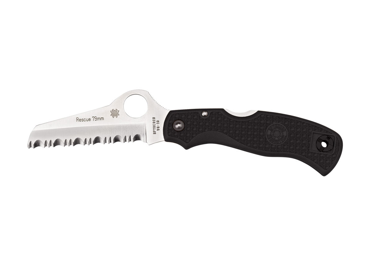 Spyderco Rescue Junior C45SBK versione compatta del Rescue, lama seghettata FRN nero