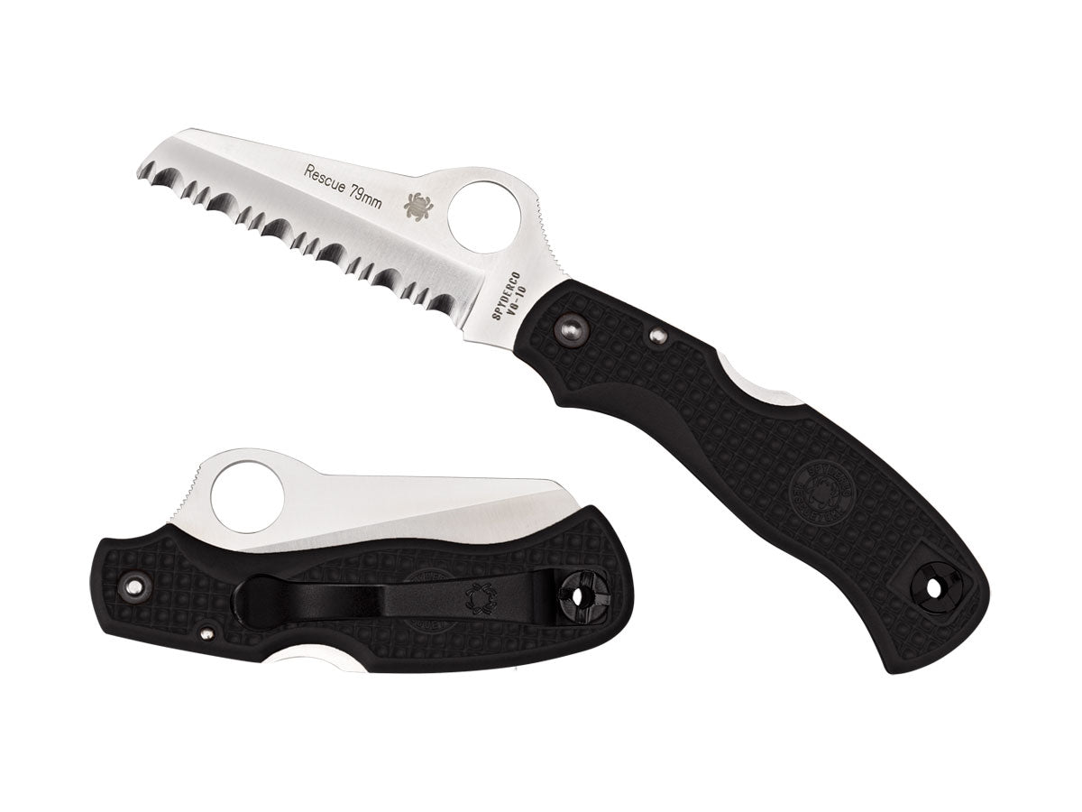 Spyderco Rescue Junior C45SBK dettaglio lama seghettata e manico FRN ergonomico