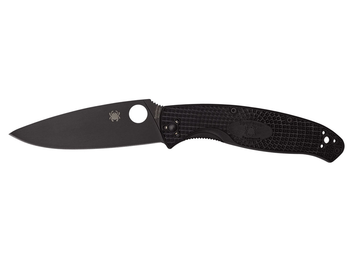 Spyderco Resilience C142PBBK manico FRN nero, lama 8Cr13MoV rivestimento ossido nero
