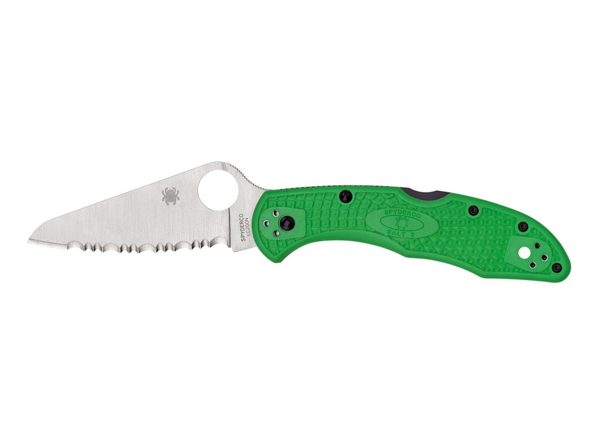 Spyderco Salt 2 C88FSGR2 lama LC200N seghettata, manico FRN verde, Back Lock anticorrosione