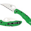 Spyderco Salt 2 C88FSWCGR2 dettaglio lama Wharncliffe LC200N seghettata e FRN verde