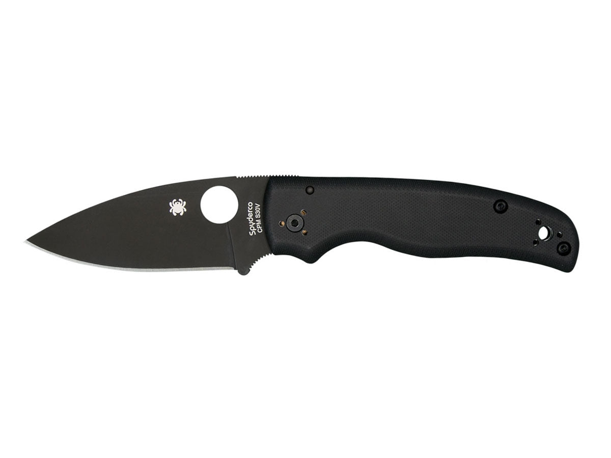 Spyderco Shaman C229GPBK lama CPM S30V flat grind rivestita DLC nera, manico G-10 sagomato opaco