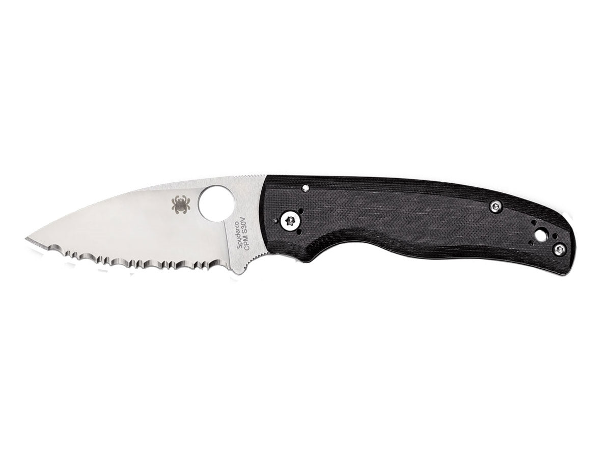 Spyderco Shaman C229GS lama CPM S30V seghettata flat grind, manico G-10 sagomato, lamine acciaio