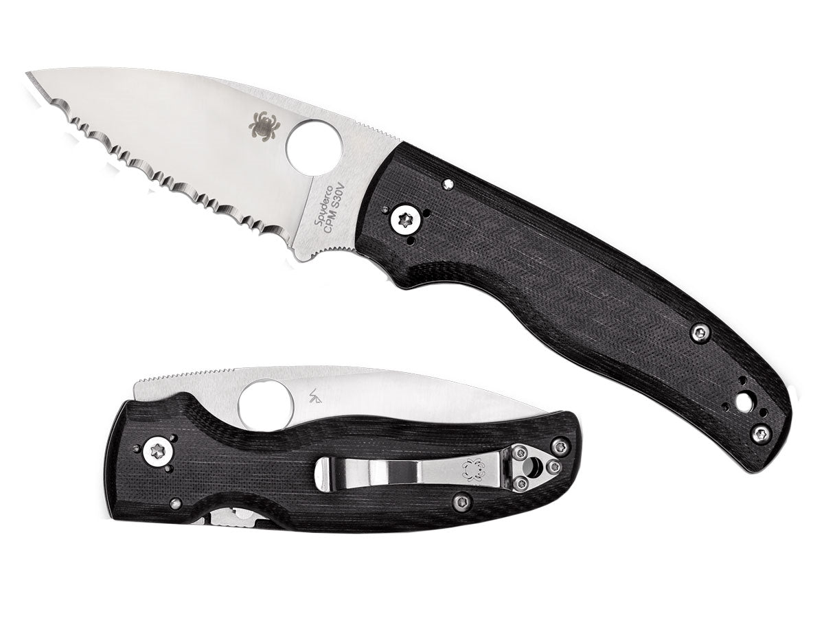 Spyderco Shaman C229GS dettaglio lama CPM S30V seghettata e G-10 con Compression Lock