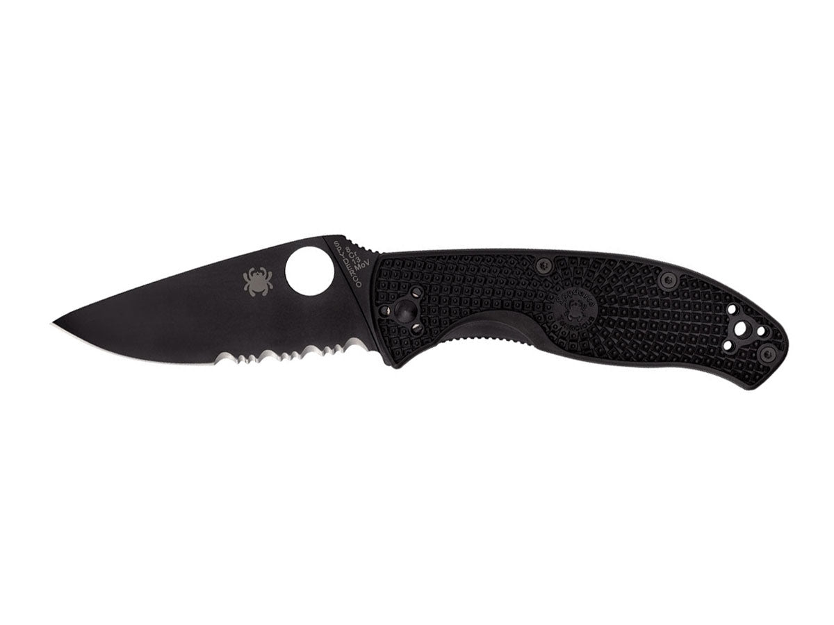 Spyderco Tenacious C122PSBBK manico FRN nero Bi-Directional Texture, lama combo ossido nero