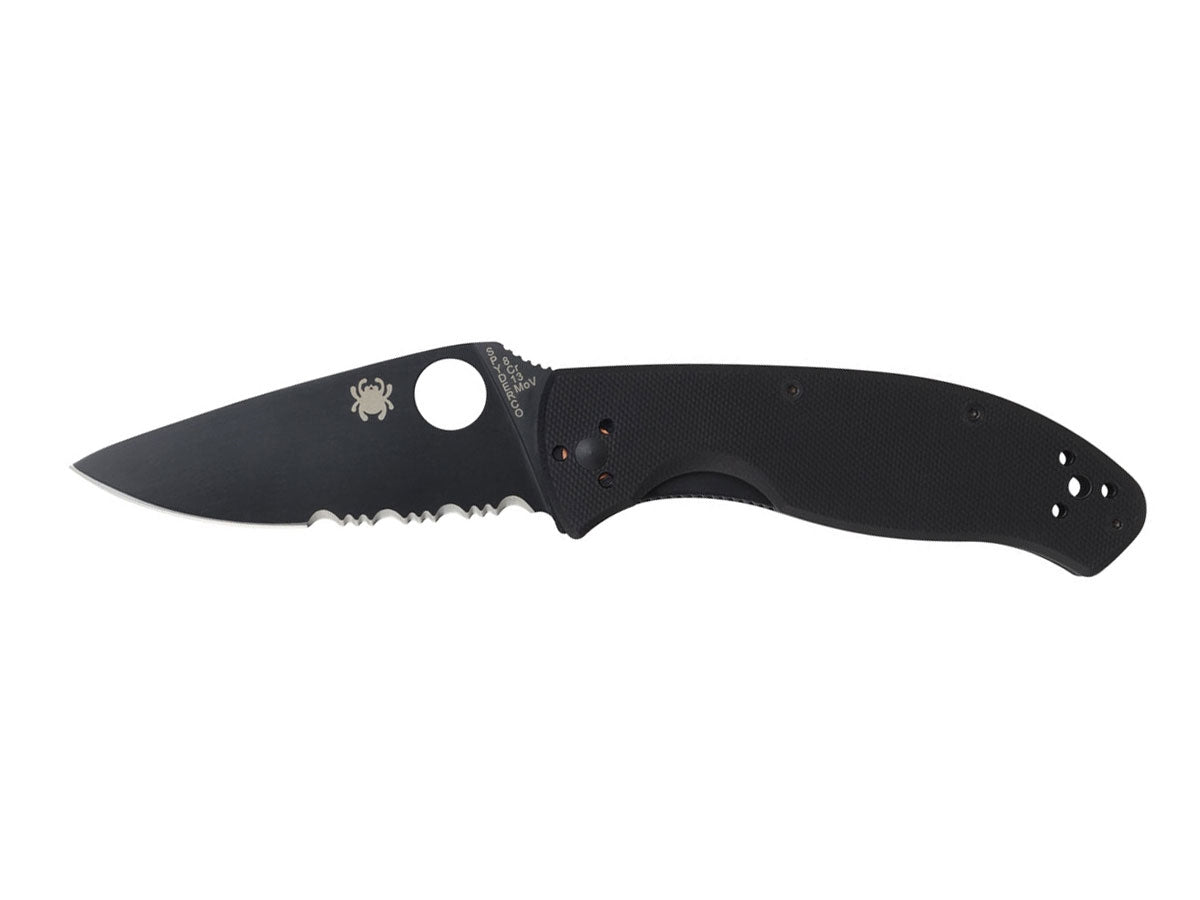 Spyderco Tenacious C122GBBKPS lama combo 8Cr13MoV con rivestimento nero, manico G-10