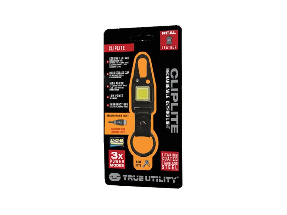 True Utility CLIPLITE - clip a molla e portachiavi in pelle 130x34x16 mm