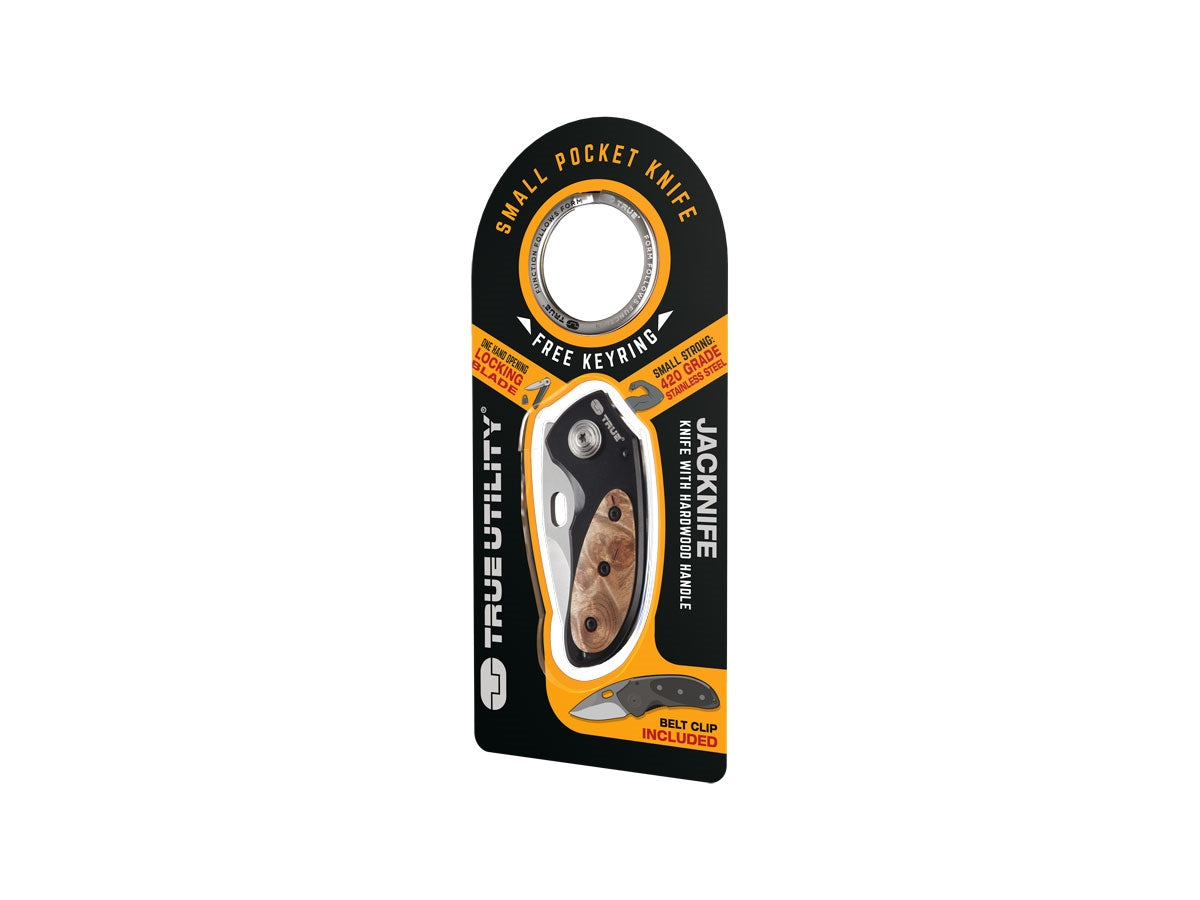 True Utility JACKNIFE - dettaglio manico legno e blocco lama