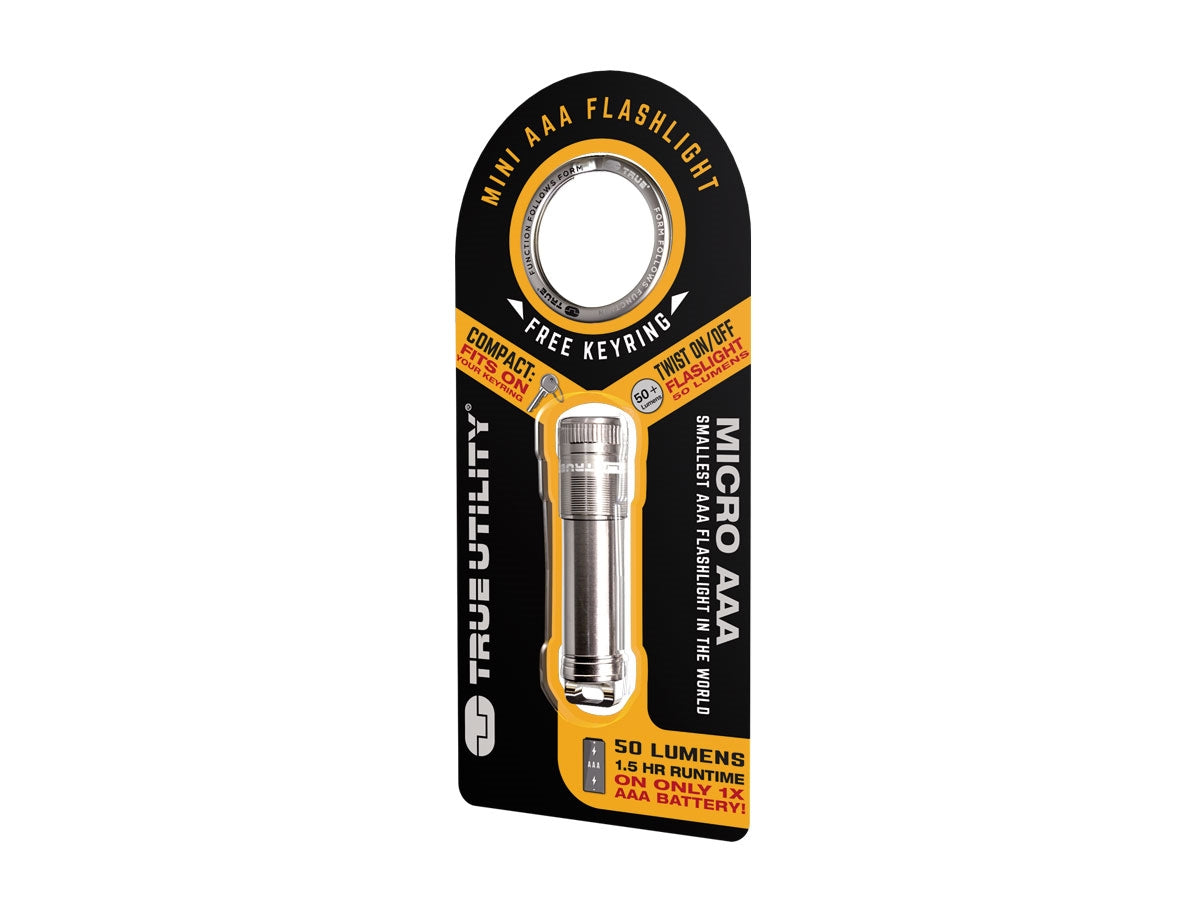 True Utility MICRO AAA TU312K - dettaglio LED e pila AAA inclusa