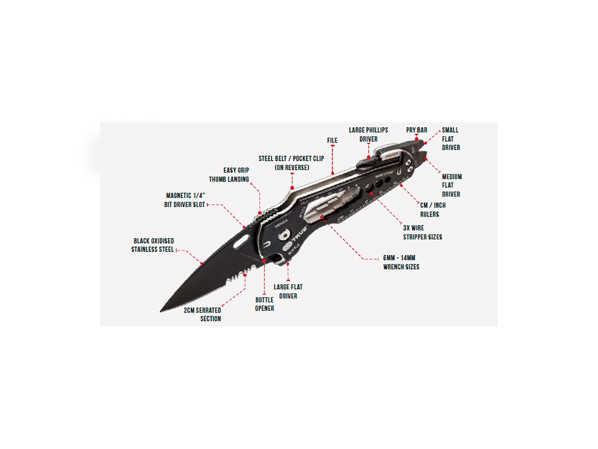 True Utility SMARTKNIFE+ BLACK BLADE - righello, spellafili e chiavi inglesi