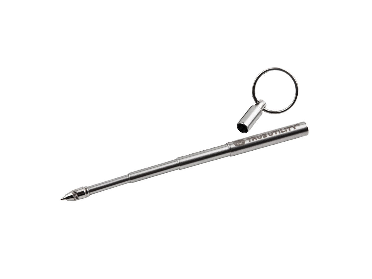 True Utility TELEPEN penna telescopica portachiavi stainless steel chiusa 50x5 mm