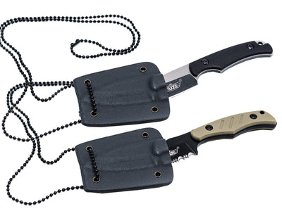 Uzi Tactical Neck Knife - dettaglio coltellino plain e variante serrated