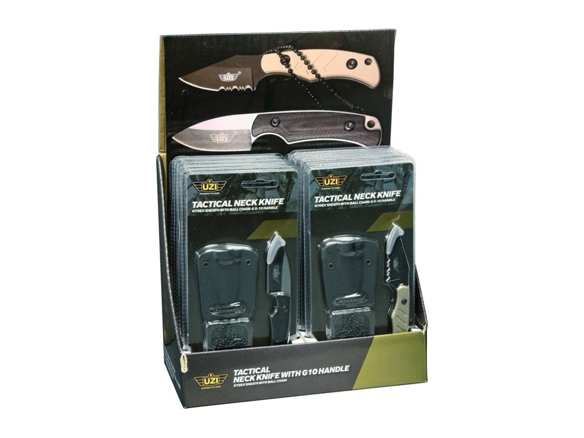 Uzi Tactical Neck Knife display box 12 pz - dimensioni box 23x13 cm