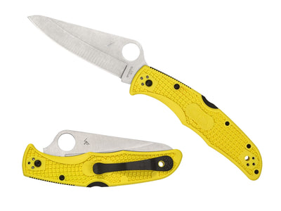 Spyderco Pacific Salt 2 C91PYL2 dettaglio lama H-1 e clip quattro posizioni su FRN giallo