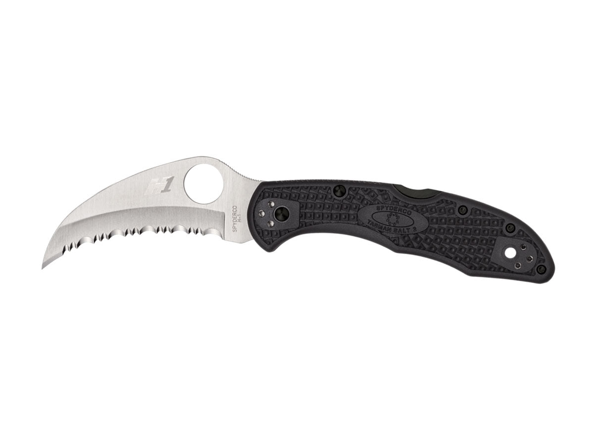 Spyderco Tasman Salt 2 C106SBK2 lama Hawkbill H-1 seghettata, FRN nero, uso acquatico