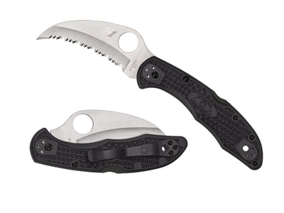 Spyderco Tasman Salt 2 C106SBK2 dettaglio lama Hawkbill H-1 seghettata e FRN nero