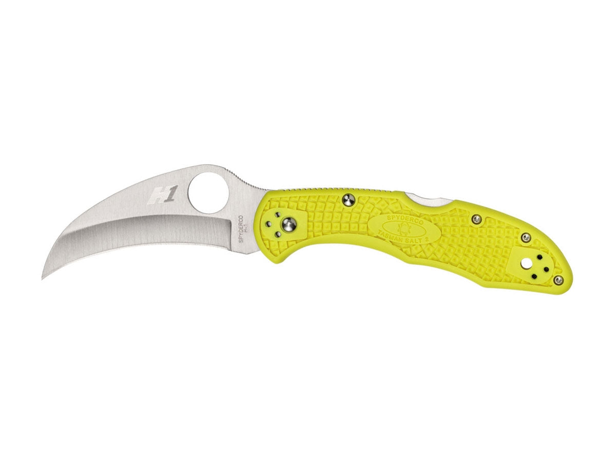 Spyderco Tasman Salt 2 C106PYL2 lama Hawkbill H-1 piatta, FRN giallo, ideale uso acquatico