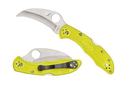 Spyderco Tasman Salt 2 C106PYL2 dettaglio lama Hawkbill H-1 PlainEdge e FRN giallo