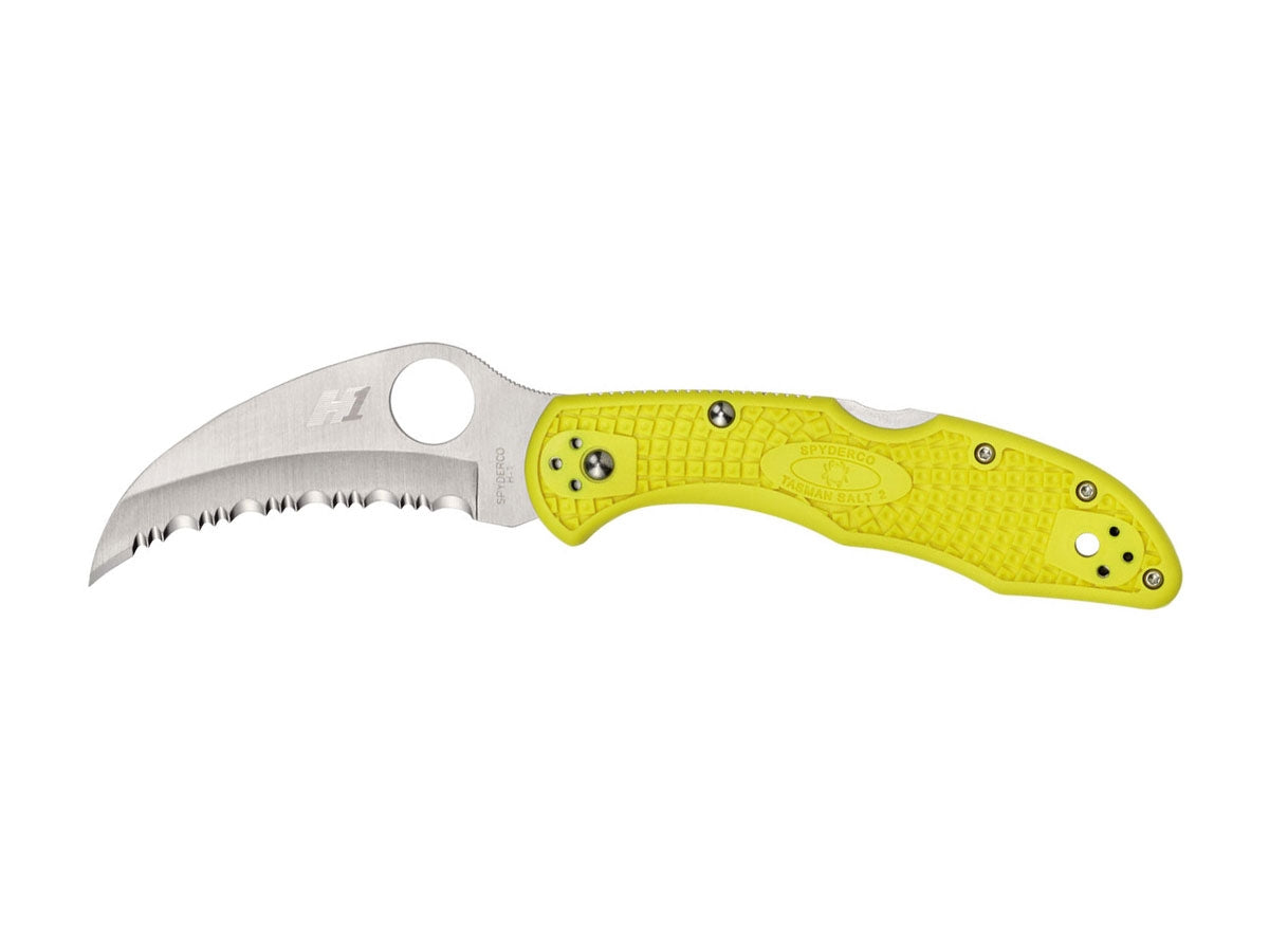 Spyderco Tasman Salt 2 C106SYL2 lama Hawkbill H-1 seghettata, FRN giallo, uso acquatico