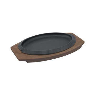 ILSA Piatto Ovale in Ghisa con Vassoio in Legno di Betulla 27x18 cm