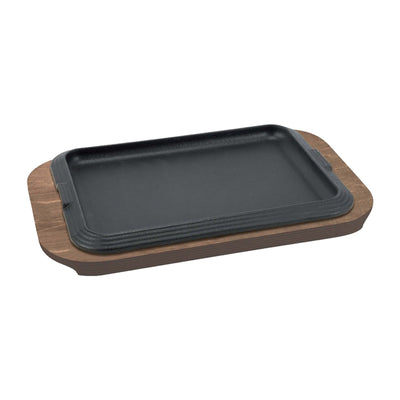 ILSA Piatto Rettangolare in Ghisa con Vassoio in Legno di Betulla 29,5x22 cm
